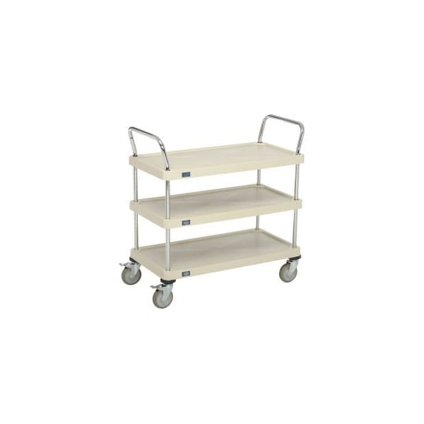 Global Equipment Nexel Utility Cart With Chrome Posts, 3 Shelf, 36"Lx18"W, Polyurethane Brake Casters, Tan 1836P3SPB - main